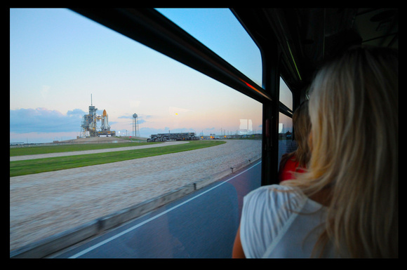 Discovery on launch pad 39A at sunrise